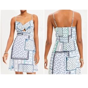 LOFT Blue and White Patchwork Backless Dress